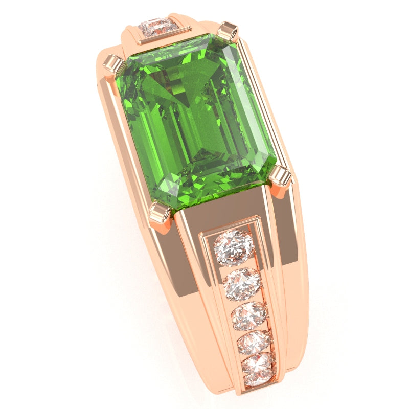 Men's Peridot Diamond Channel Ring In Solid 10k Rose Gold