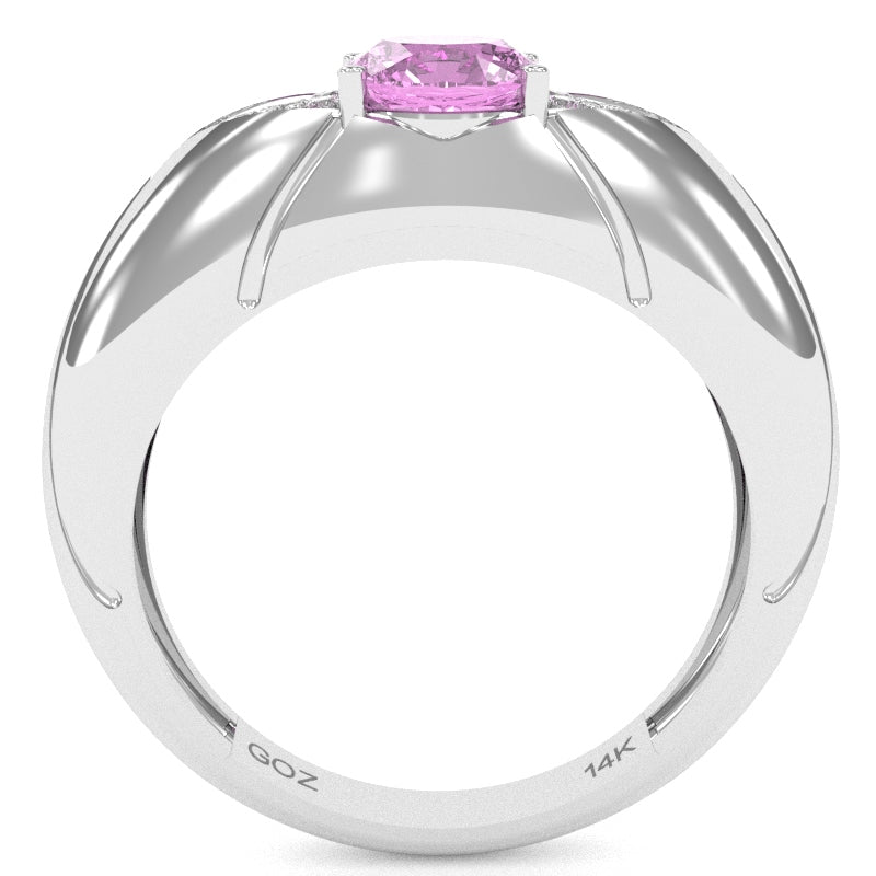 Designer Lab-Created Pink Sapphire Diamond Cocktail Ring In Solid 14k White Gold