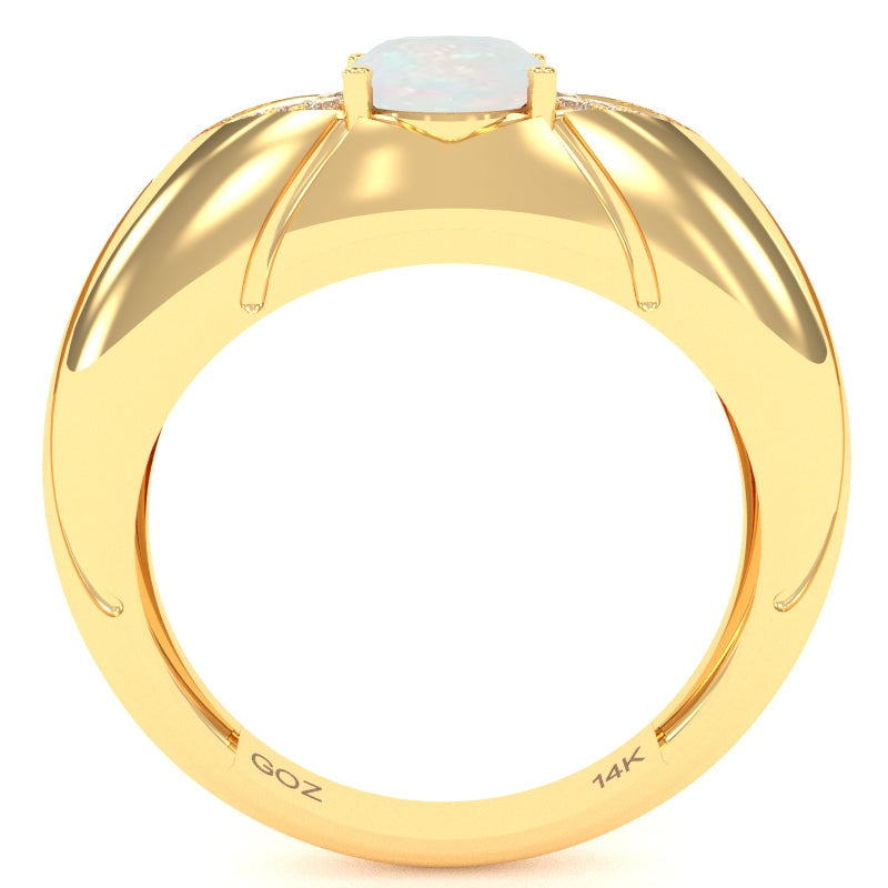 Designer Opal Diamond Cocktail Ring In Solid 14k Yellow Gold