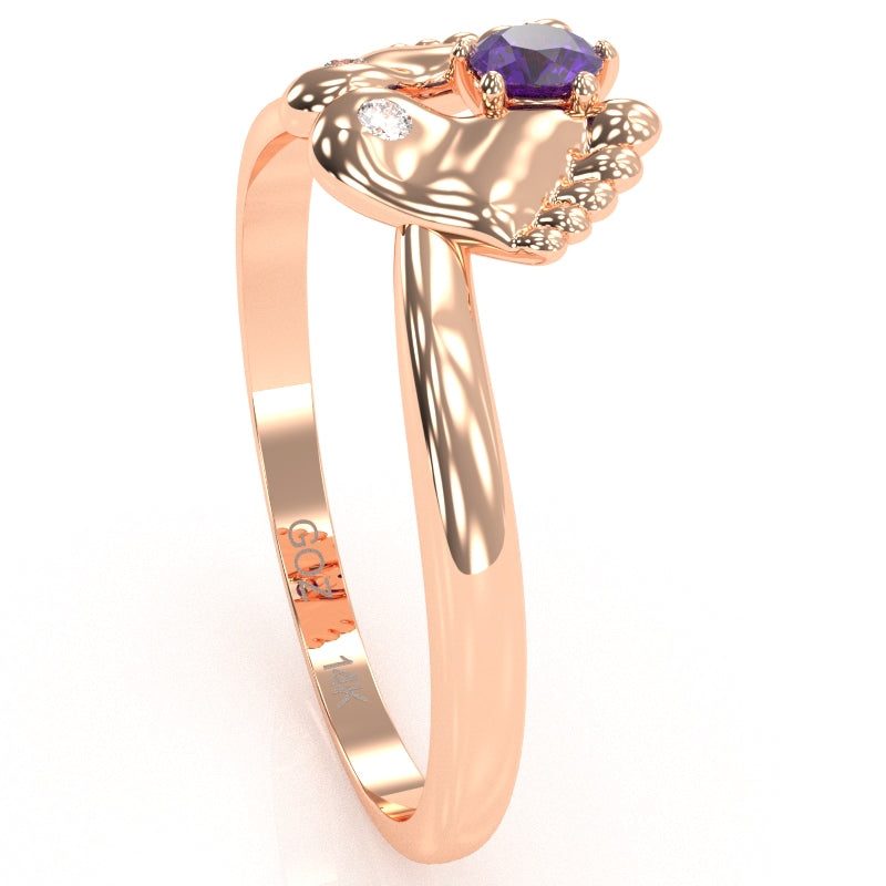 Baby Feet Amethyst Diamond Ring In 14k Rose Gold