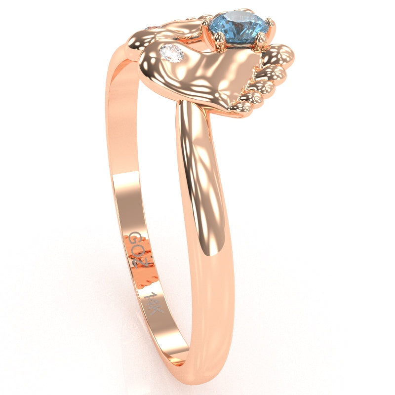 Baby Feet Blue Topaz Diamond Ring In 14k Rose Gold