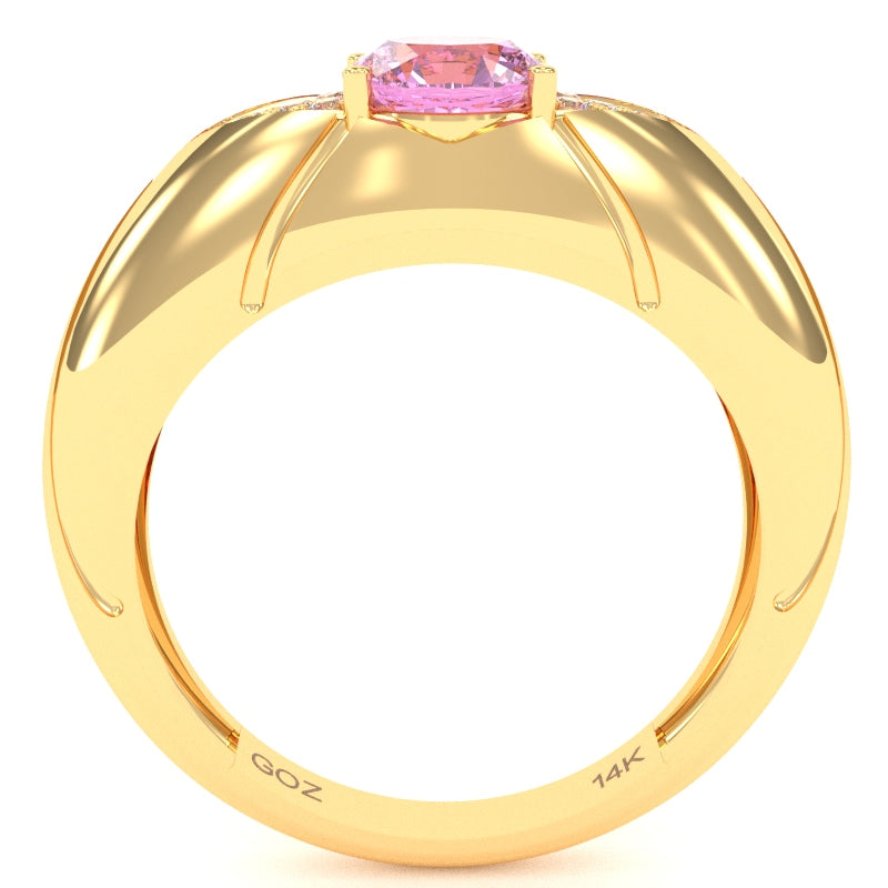 Designer Lab-Created Pink Sapphire Diamond Cocktail Ring In Solid 14k Yellow Gold