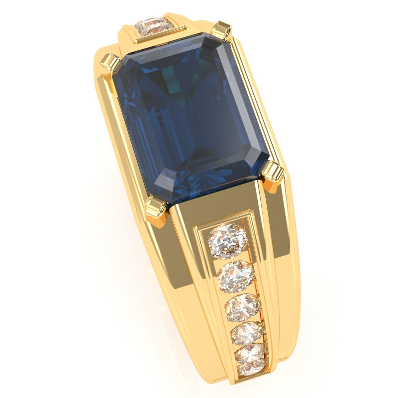 Men's Lab-Created Sapphire Diamond Channel Ring In Solid 10k Yellow Gold