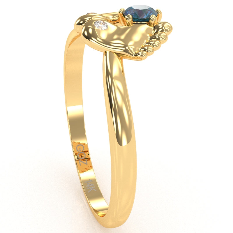 Baby Feet Lab-Created Alexandrite Diamond Ring In 14k Yellow Gold