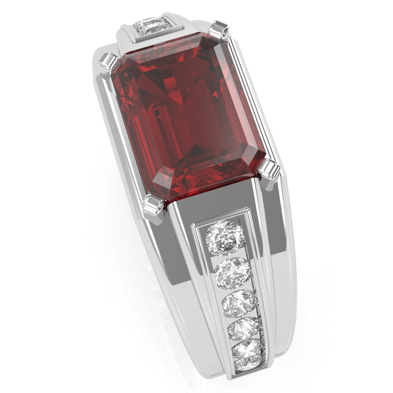 Men's Lab-Created Ruby Diamond Channel Ring In Solid 10k White Gold
