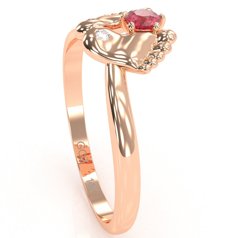 Baby Feet Pink Tourmaline Diamond Ring In 14k Rose Gold