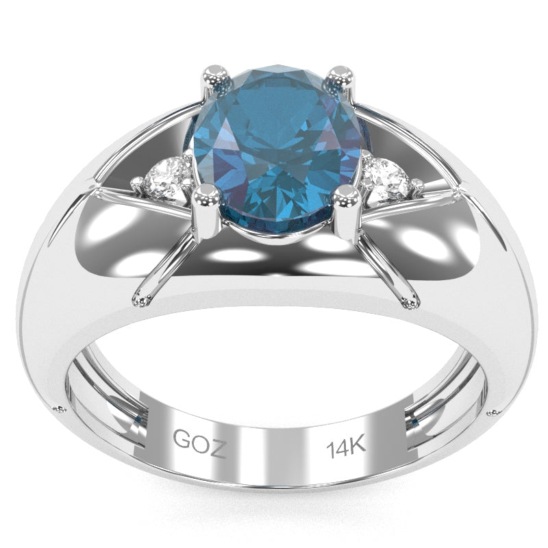 Men's Designer Lab-Created Alexandrite Diamond Ring In Solid 14k White Gold