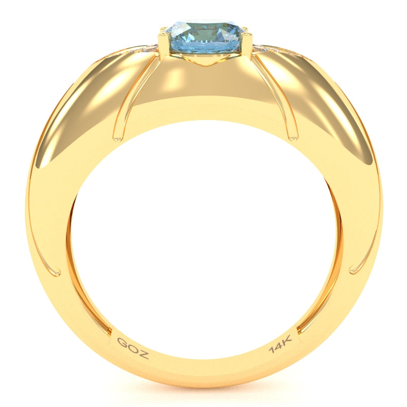 Designer Blue Topaz Diamond Cocktail Ring In Solid 14k Yellow Gold