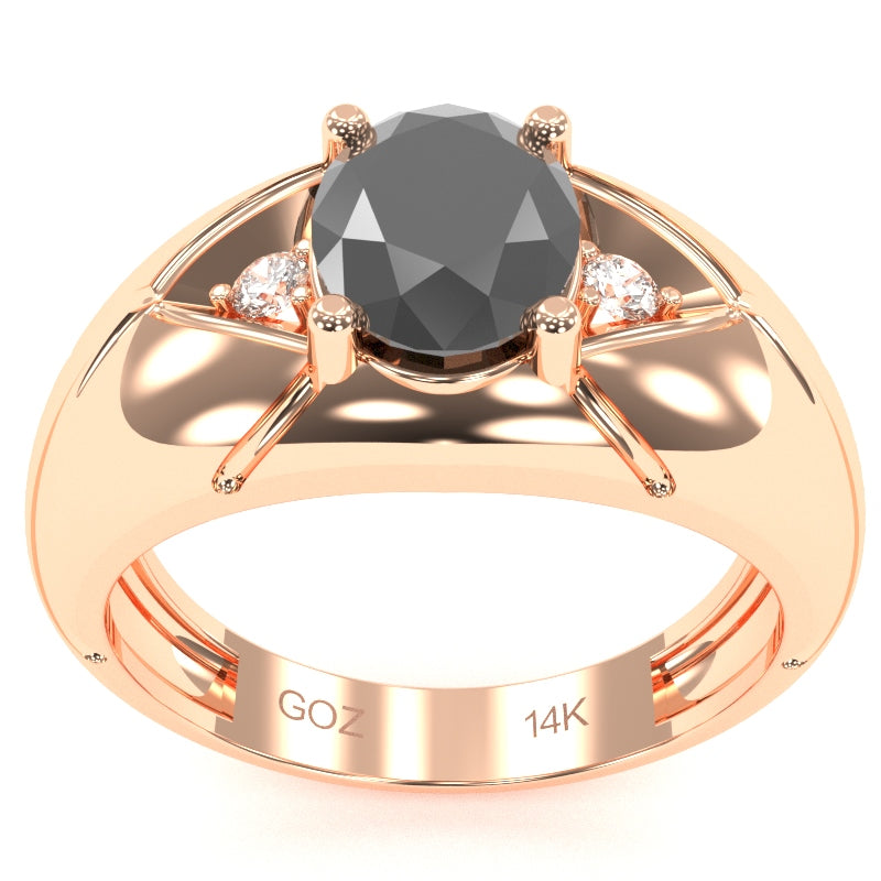 Men's Designer Black Onyx Diamond Ring In Solid 14k Rose Gold