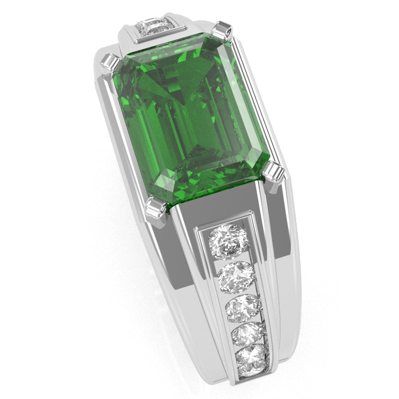 Men's Lab-Created Emerald Diamond Channel Ring In Solid 10k White Gold