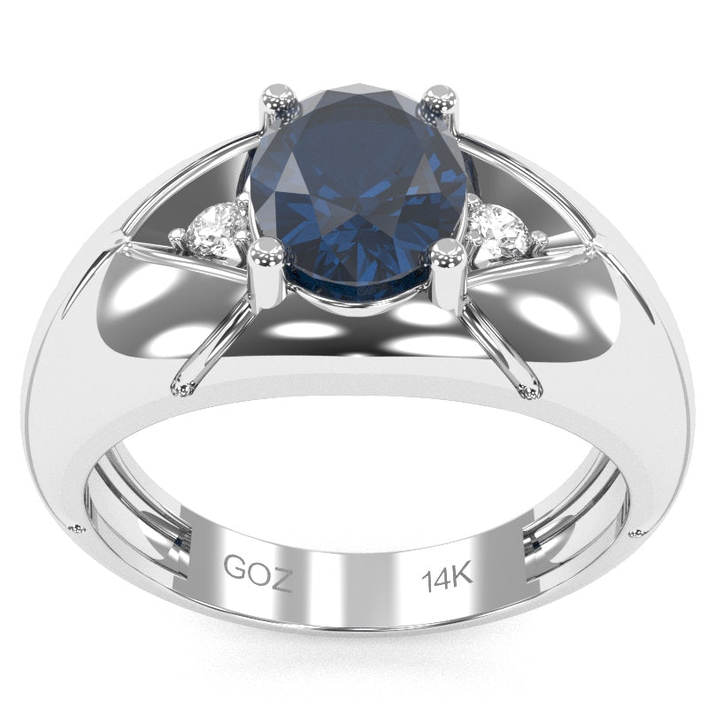 Men's Designer Lab-Created Sapphire Diamond Ring In Solid 14k White Gold