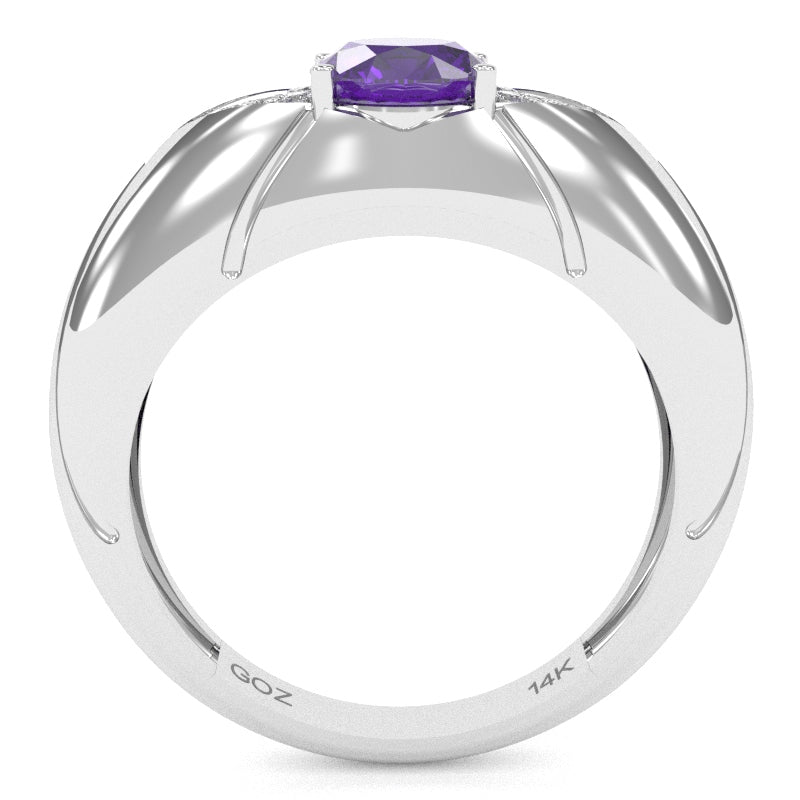 Designer Amethyst Diamond Cocktail Ring In Solid 14k White Gold