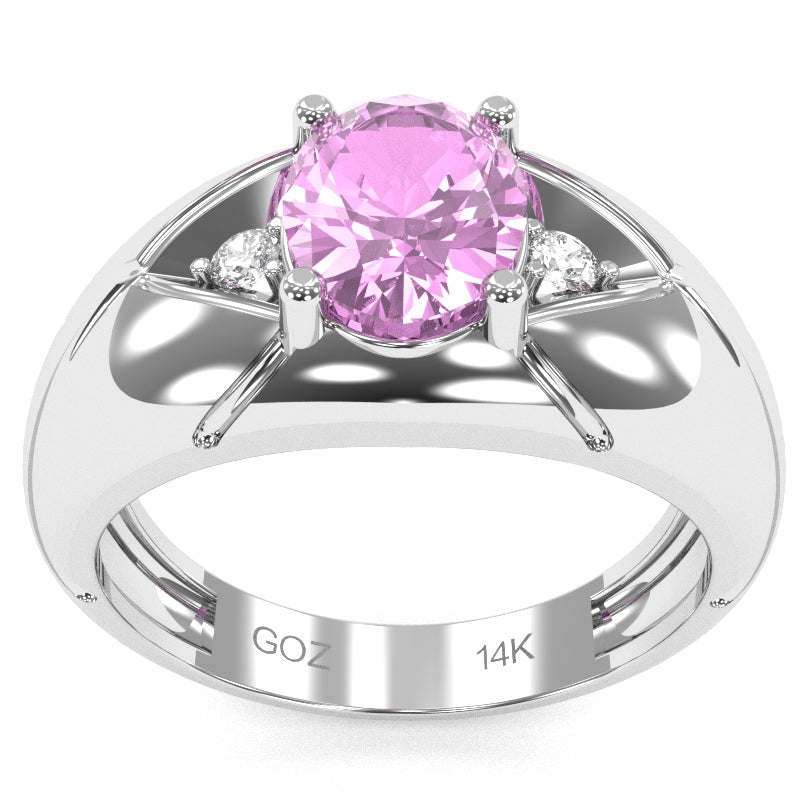 Men's Designer Lab-Created Pink Sapphire Diamond Ring In Solid 14k White Gold