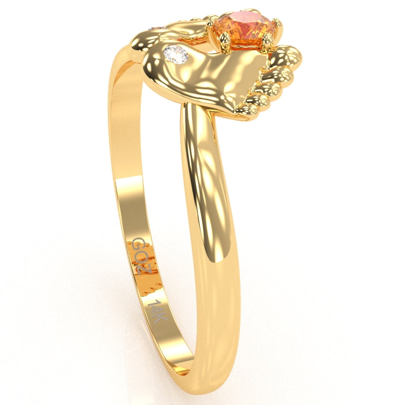 Baby Feet Citrine Diamond Ring In 14k Yellow Gold