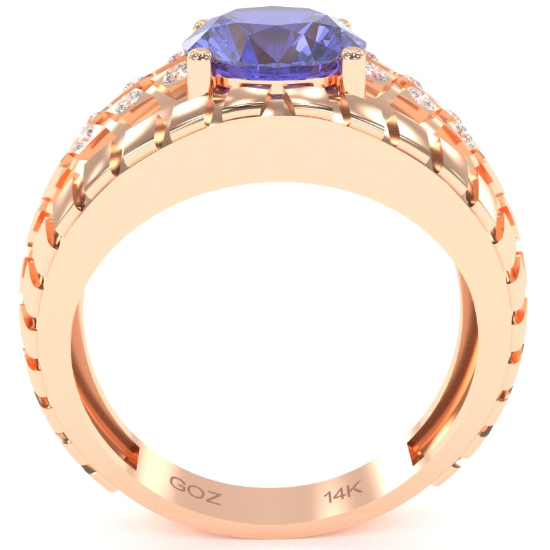 Men's Tire Tread Tanzanite Diamond Ring In Solid 14k Rose Gold