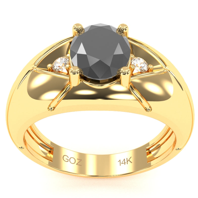 Men's Designer Black Onyx Diamond Ring In Solid 14k Yellow Gold