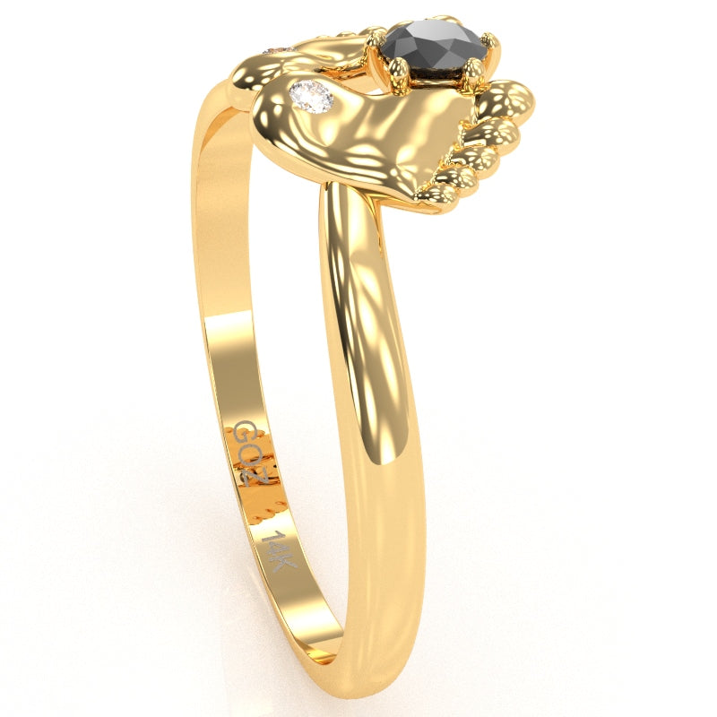 Baby Feet Black Onyx Diamond Ring In 14k Yellow Gold