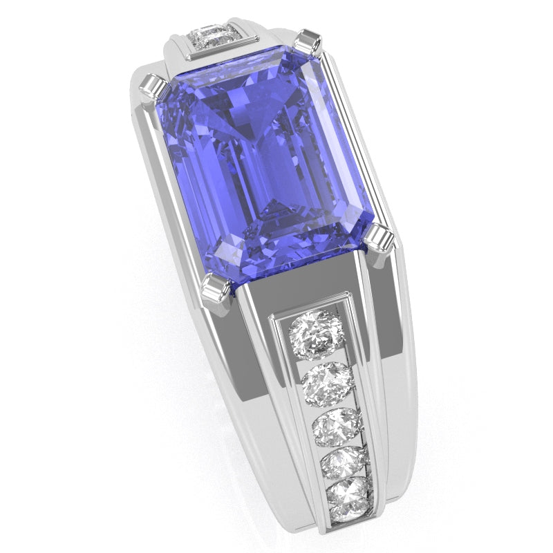 Men's Tanzanite Diamond Channel Ring In Solid 10k White Gold