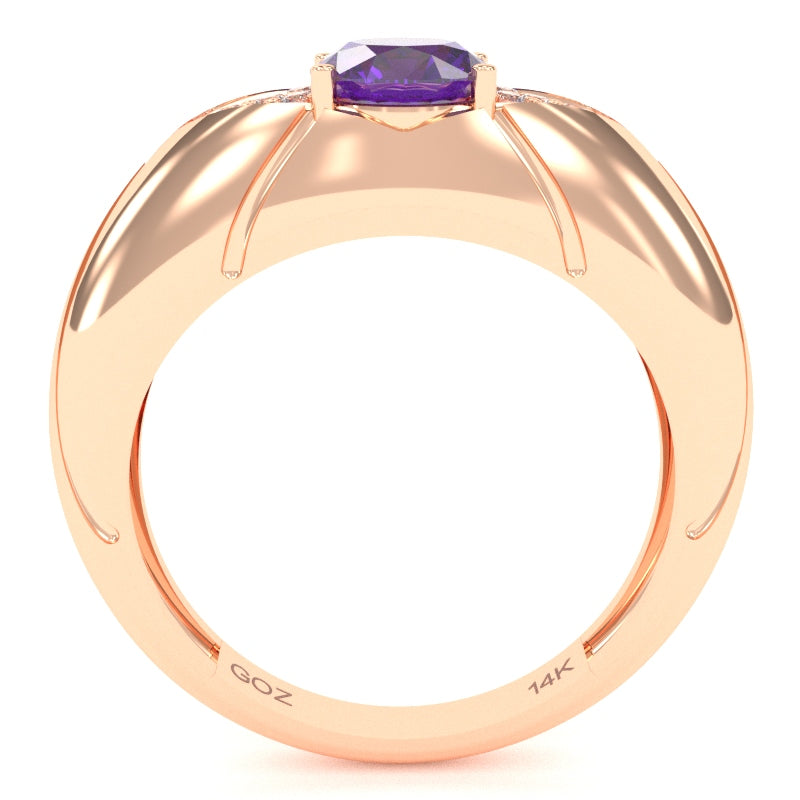 Designer Amethyst Diamond Cocktail Ring In Solid 14k Rose Gold
