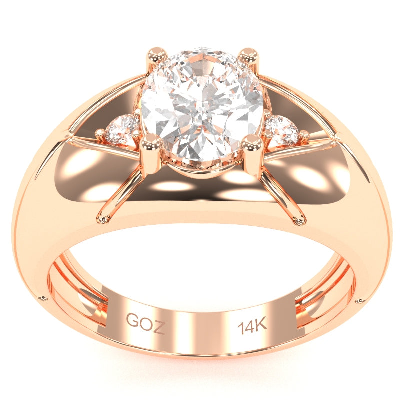 Men's Designer White Topaz Diamond Ring In Solid 14k Rose Gold