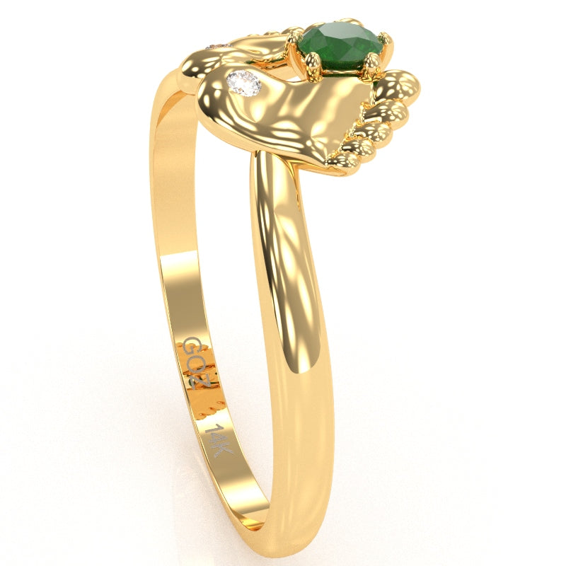 Baby Feet Emerald Diamond Ring In 14k Yellow Gold