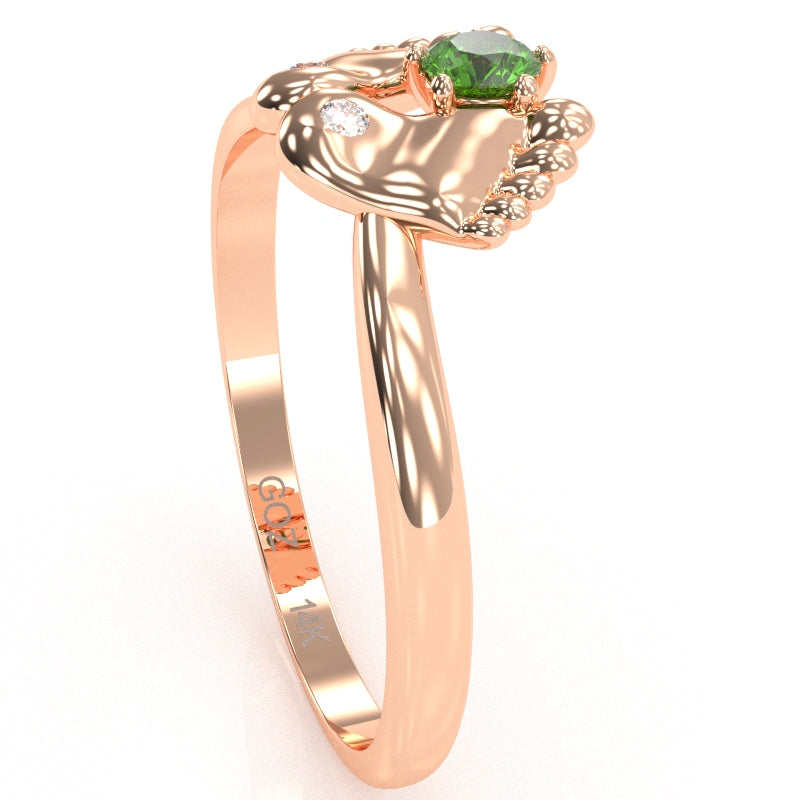 Baby Feet Peridot Diamond Ring In 14k Rose Gold