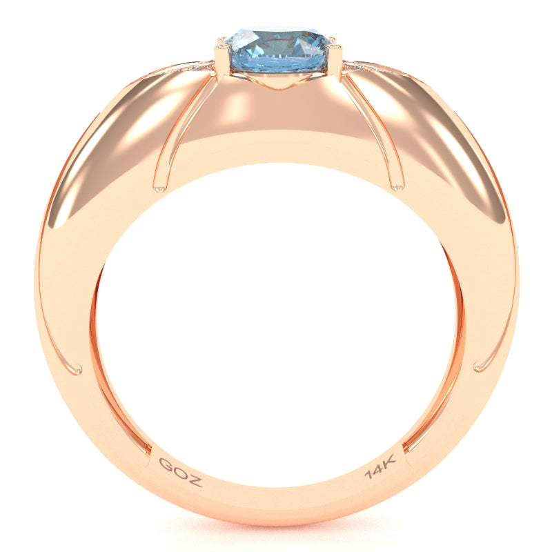 Designer Blue Topaz Diamond Cocktail Ring In Solid 14k Rose Gold