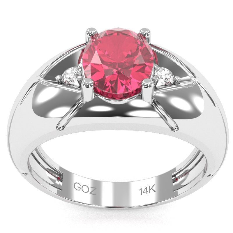 Men's Designer Pink Tourmaline Diamond Ring In Solid 14k White Gold