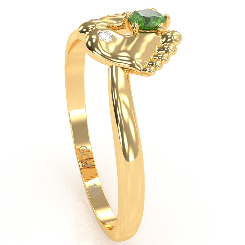 Baby Feet Peridot Diamond Ring In 14k Yellow Gold