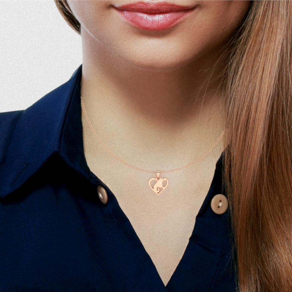 Elephant Love Heart  Diamond Pendant In Solid Solid 14k Rose Gold