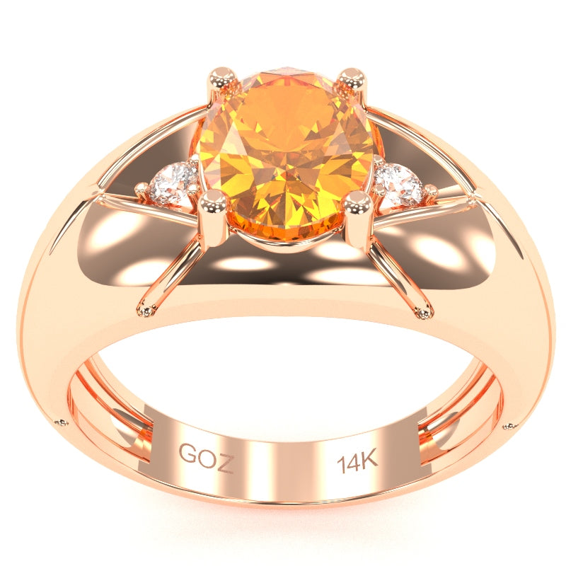 Men's Designer Citrine Diamond Ring In Solid 14k Rose Gold