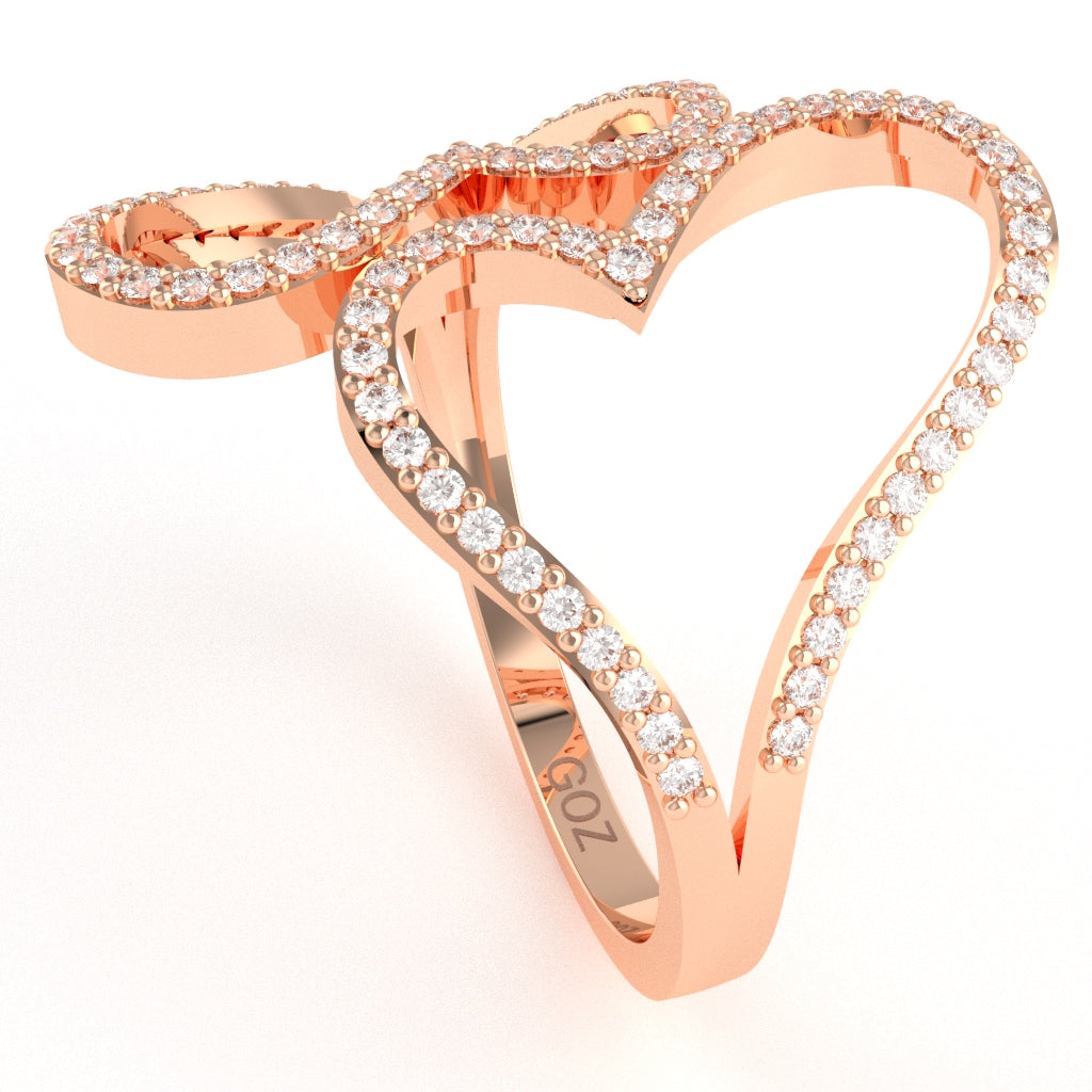2 Hearts Designer Diamond Cocktail Ring In 14k Rose Gold