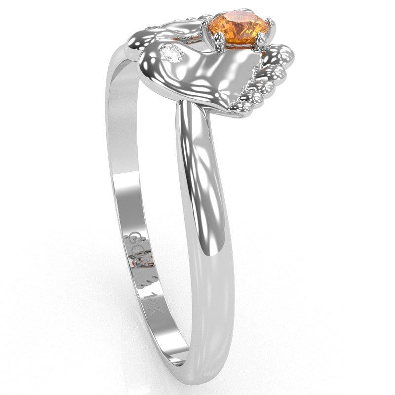 Baby Feet Citrine Diamond Ring In 14k White Gold