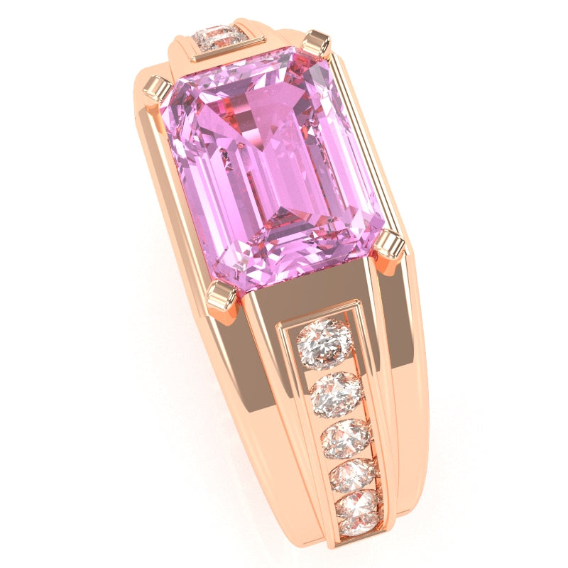 Men's Lab-Created Pink Sapphire Diamond Channel Ring In Solid 10k Rose Gold