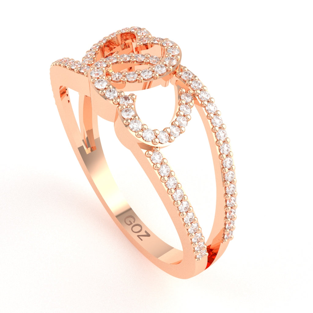 2 Hearts True Love Diamond Cocktail Ring In 14k Rose Gold