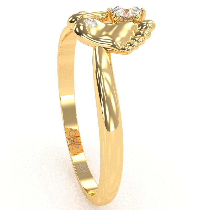 Baby Feet White Topaz Diamond Ring In 14k Yellow Gold