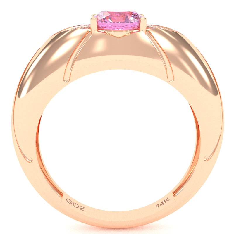 Designer Lab-Created Pink Sapphire Diamond Cocktail Ring In Solid 14k Rose Gold