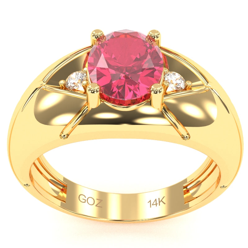 Men's Designer Pink Tourmaline Diamond Ring In Solid 14k Yellow Gold