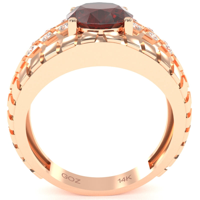 Men's Tire Tread Lab-Created Ruby Diamond Ring In Solid 14k Rose Gold