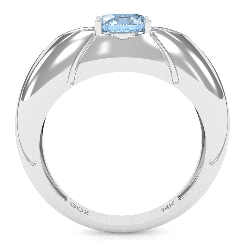 Designer Aquamarine Diamond Cocktail Ring In Solid 14k White Gold