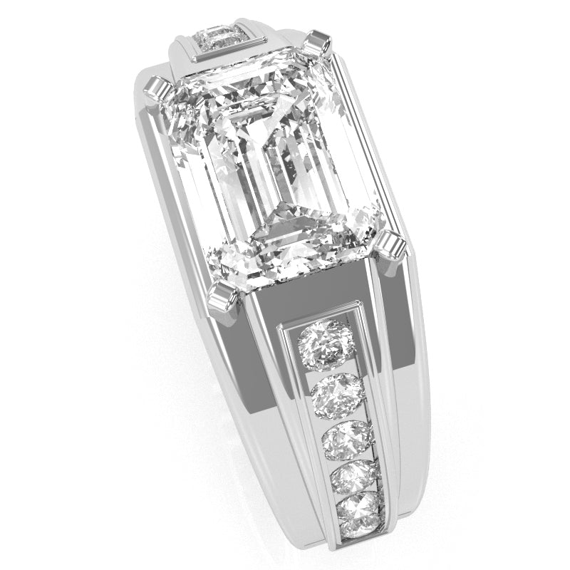 Men's White Topaz Diamond  Channel Ring In Solid 10k White Gold