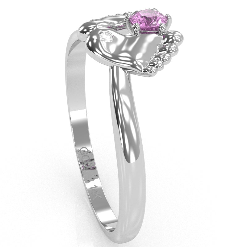 Baby Feet Lab-Created Pink Sapphire Diamond Ring In 14k White Gold