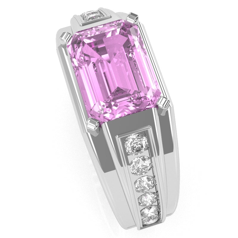 Men's Lab-Created Pink Sapphire Diamond Channel Ring In Solid 10k White Gold