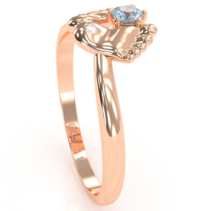 Baby Feet Aquamarine Diamond Ring In 14k Rose Gold