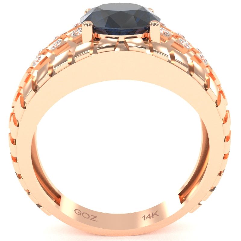 Men's Tire Tread Lab-Created Sapphire Diamond Ring In Solid 14k Rose Gold