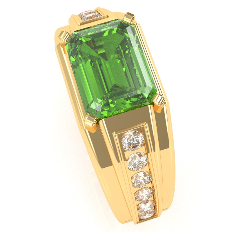 Men's Peridot Diamond Channel Ring In Solid 10k Yellow Gold