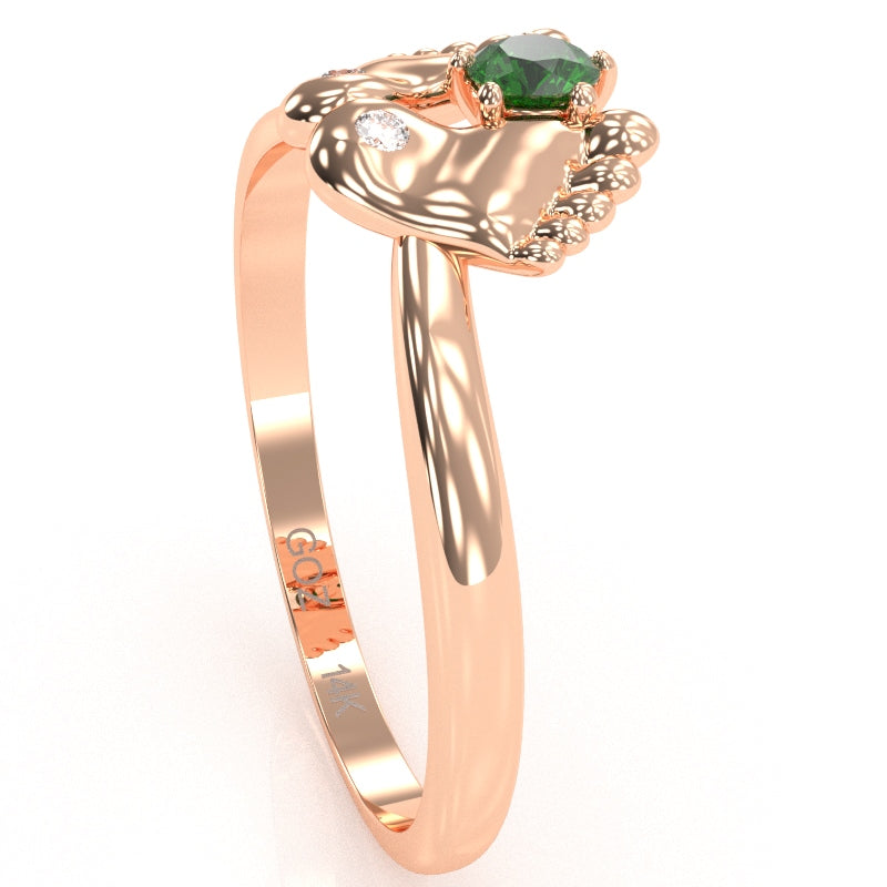 Baby Feet Lab-Created Emerald Diamond Ring In 14k Rose Gold