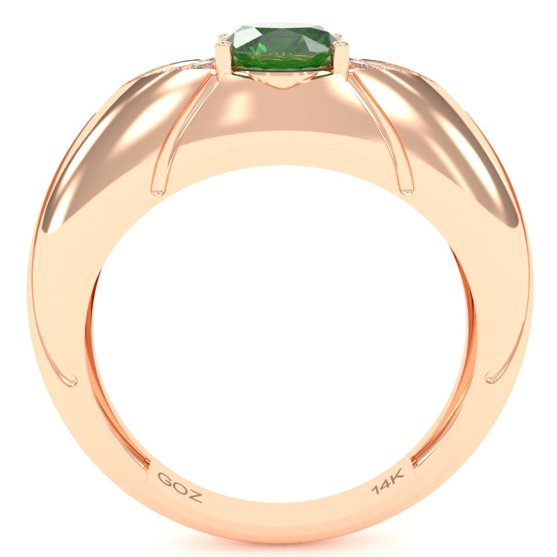 Designer Lab-Created Emerald Diamond Cocktail Ring In Solid 14k Rose Gold