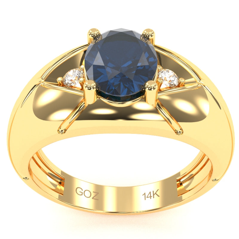 Men's Designer Lab-Created Sapphire Diamond Ring In Solid 14k Yellow Gold