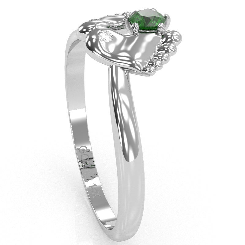 Baby Feet Lab-Created Emerald Diamond Ring In 14k White Gold
